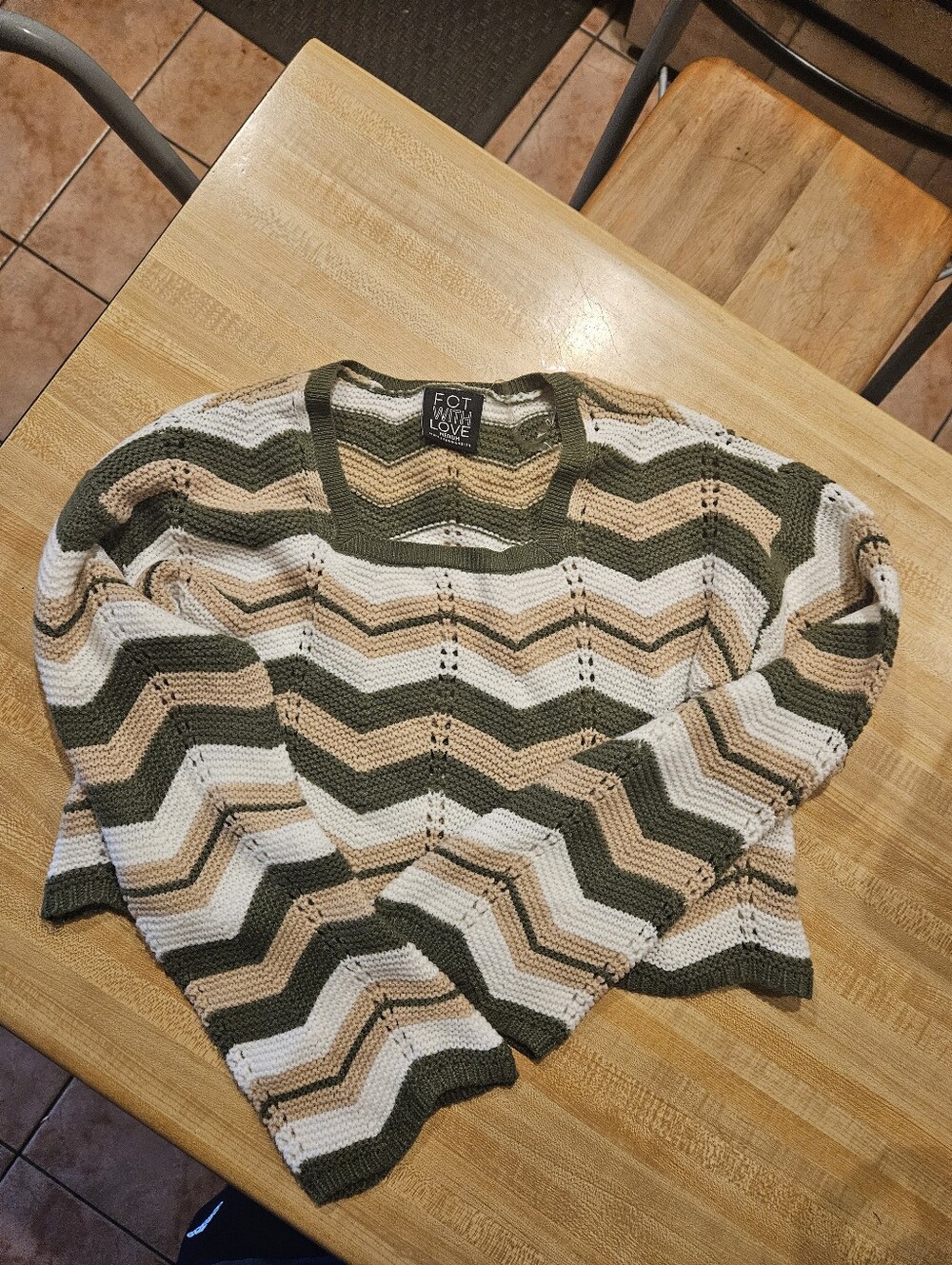 Olive, Cream & Tan Chevron Knit Sweater